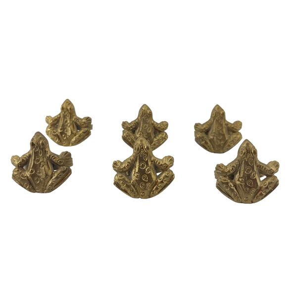 Set of 6 Frog Dining Napkin Rings Lux Gold Tone Creepy - Picture 1 of 6